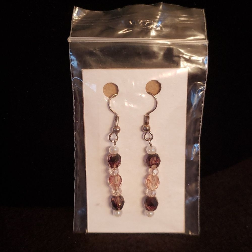 Beautiful Hand-Crafted Brown and White Drop Earrings - Picture 1 of 3